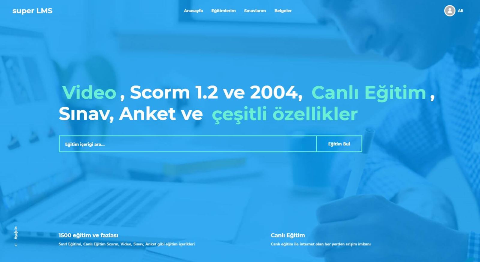 LMS ana sayfa ekranı