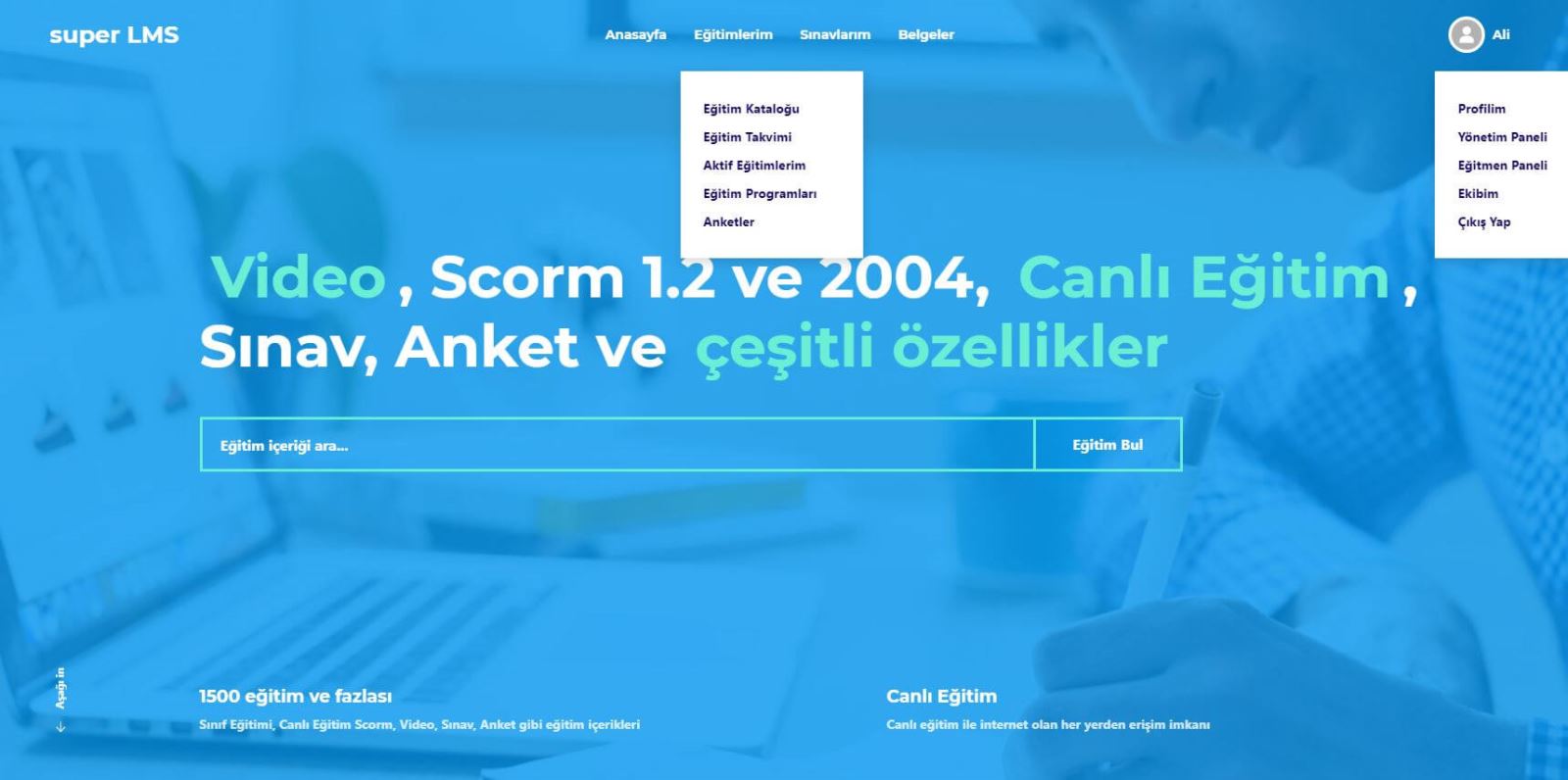 LMS ana sayfa ekranı