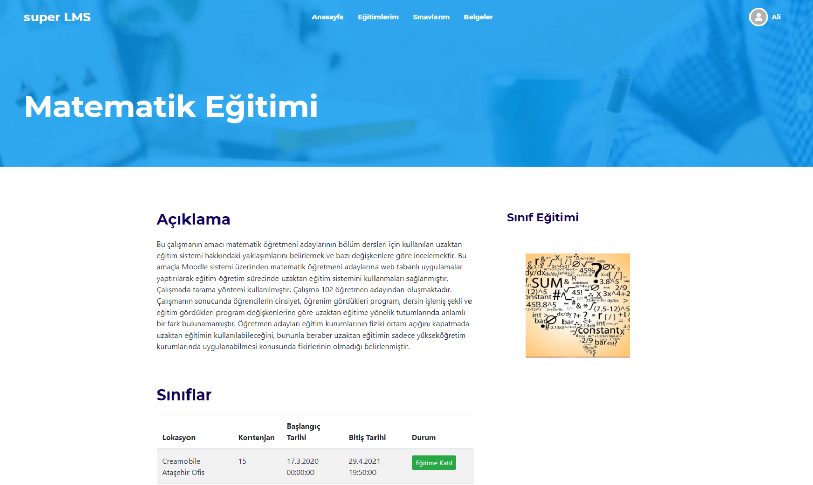Creamobile LMS ekranı