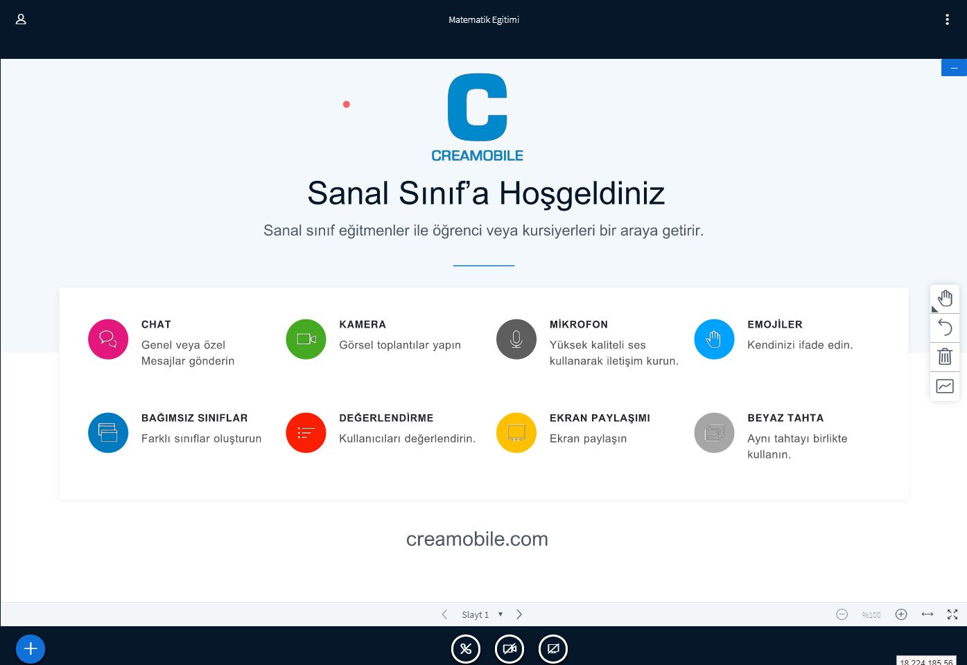 Virtual classroom management screen